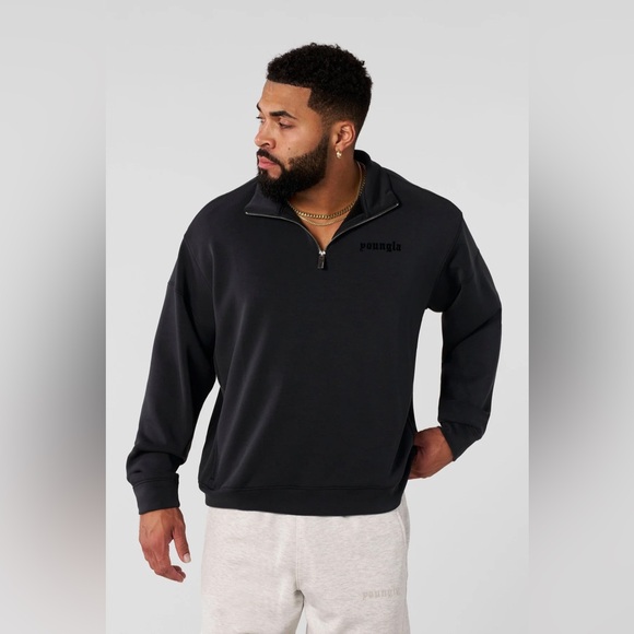Mens YoungLA 8065 Soft AF Quarter Zip-Up Sweater - Charcoal Size Large - Picture 1 of 5